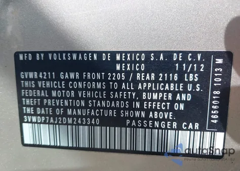 2013 Volkswagen Jetta 2.5L Se from USA, damaged, VIN 3VWDP7AJ2DM243340